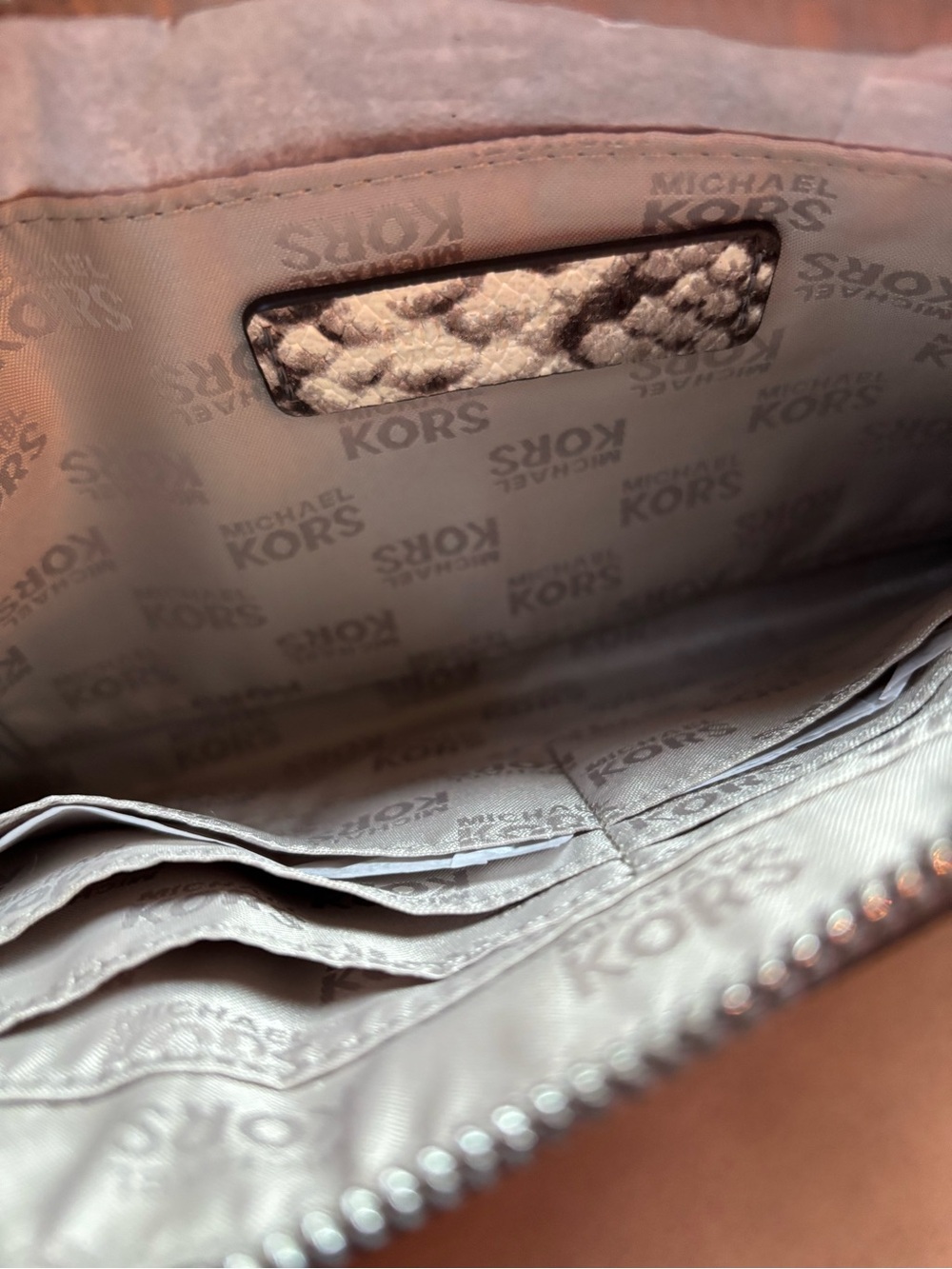 Michael Kors Black and Cream Snake-Print Wristlet - Picture 3 of 4